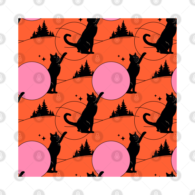 Cool Sun Black Cat Pattern in orange by The Charcoal Cat Co.