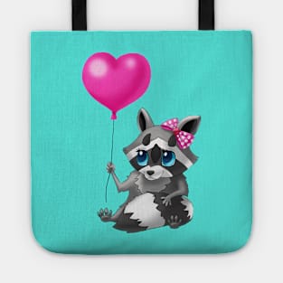 Little Raccoon with a love balloon and a bow on her head Tote