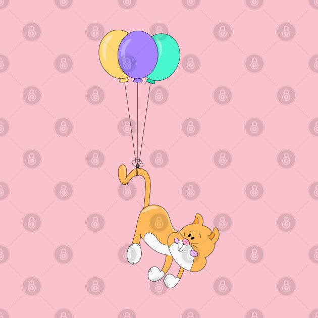 Cute Baby Cat Flying with Balloons by carmen castillo