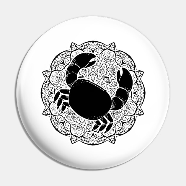 Cancer Mandala Zodiac in Black and White Pin by Serbyk