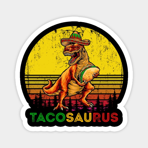 Retro Tacosaurus Taco Dinosaur T rex Funny Cinco De Mayo Magnet by Tater's 