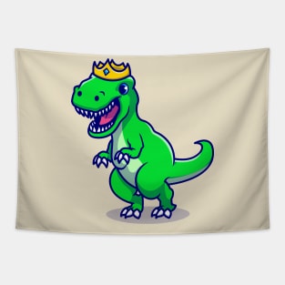 Cute Dino With Crown Cartoon Tapestry