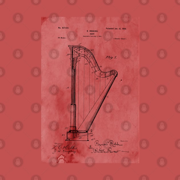 Vintage Rose Harp Patent by JoolyA