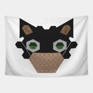 Black Cat Wearing Brown Flowers Pattern Mask Tapestry