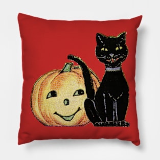 Halloween black cat with orange pumpkin Pillow