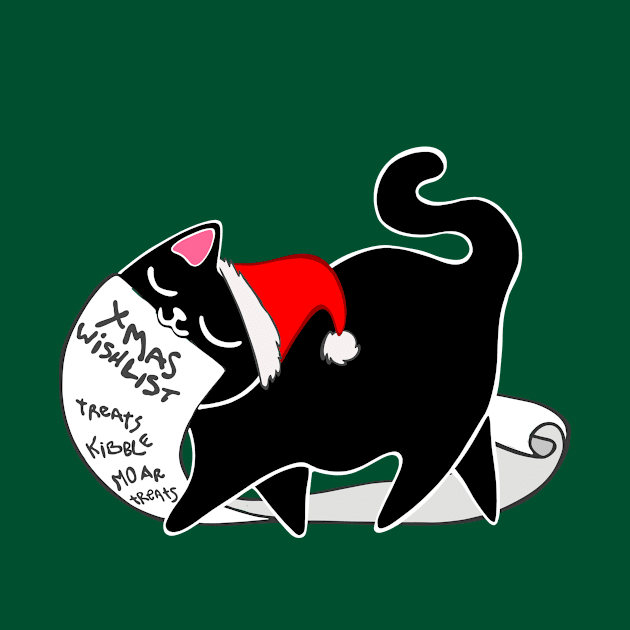 Christmas Cat with LONG Wishlist santa hat black kitty xmas list by xenotransplant