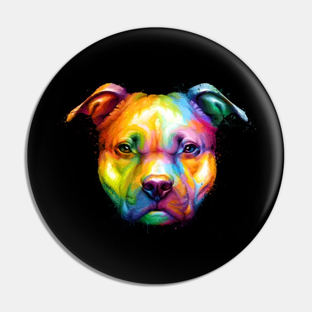 American Pit Bull Terrier Colorful Painting Pin by stonemask