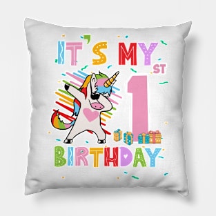 It's My 1st Birthday Girl Cute Unicorn B-day Giif For Girls Kids toddlers Pillow