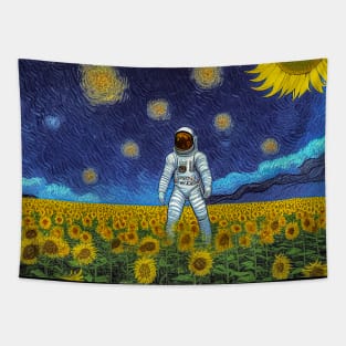 Astronaut Sunflower Impressionism Tapestry