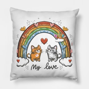 My Rainbow Cat is My Valentine Pillow