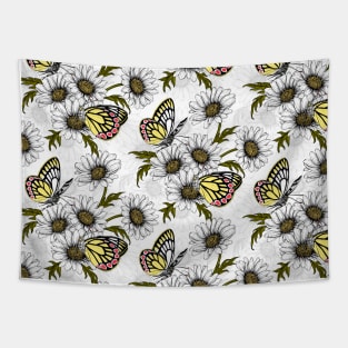 Jezebel butterflies and daisy flowers on white Tapestry