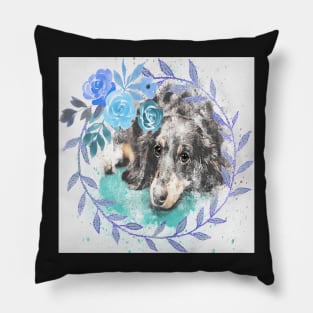 Dachshund Lover Gifts Cute Doxie Watercolor Graphic & Floral Home Decor, Apparel Pillow