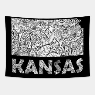 Mandala art map of Kansas with text in white Tapestry