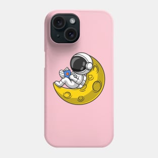 Cute Astronaut Reading Book On Moon Cartoon Phone Case