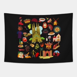 Spain Travel Icons Tapestry