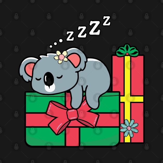Christmas Koala Sleeping on Presents by ArtRUs