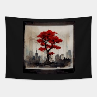 Red Japanese Maple water color painting Tapestry