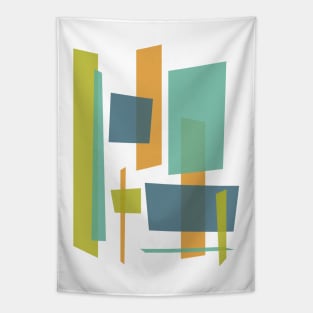 Funky Rectangles Orange Blue Turquoise Green Mid Century Retro Tapestry