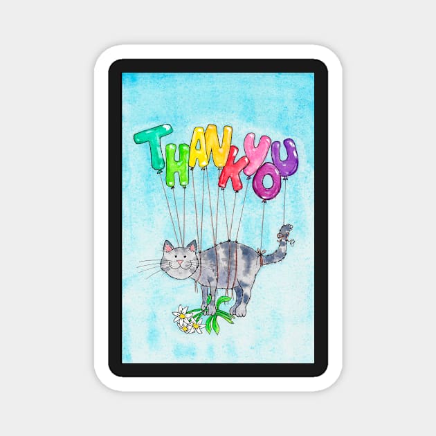 Thank you cat on blue background Magnet by nicolejanes