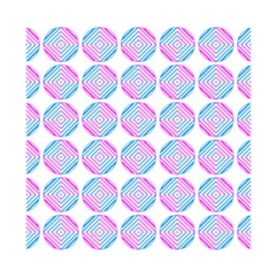 Pink and Blue Retro 80s Circle Check Pattern White Background High Res 300 DPI T-Shirt