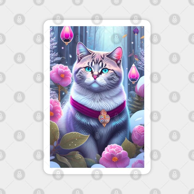 British Shorthair In Vibrant Winter Nature Magnet by Enchanted Reverie