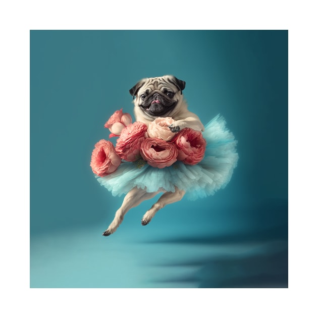 Pug Dog Ballerina TuTu Roses by candiscamera