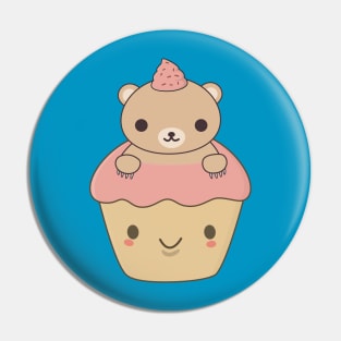 Cute Cupcake Brown Bear T-Shirt Pin