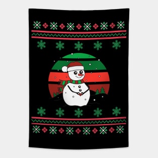 Snowman Santa Hat Faux Ugly Christmas Sweater Funny Holiday Design Tapestry