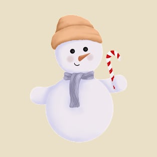 Christmas Snowman with Scarf,Beanie and Candy Cane. T-Shirt