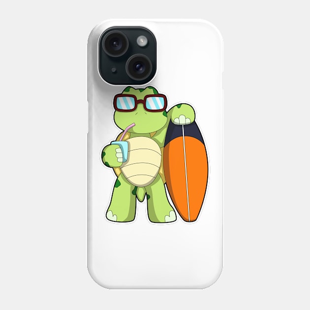 Turtle as Surfer with Surfboard & Drink Phone Case by Markus Schnabel