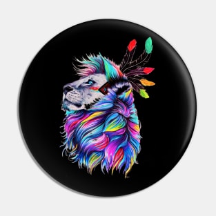 Colorful Lion Face Aztec Pin