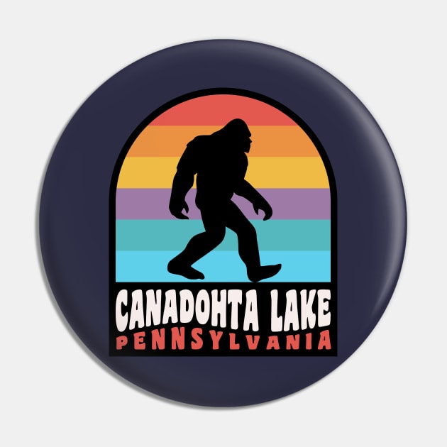 Canadohta Lake Pennsylvania Bigfoot Sasquatch Retro Sunset Pin by PodDesignShop