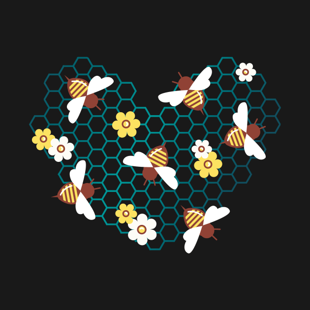 honey bee cartoon heart design for girls and kids by Midoart