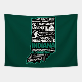 Bloomington Indiana cute map Fort Wayne, Evansville, Carmel, South Bend, Fishers, Hammond, Gary, Lafayette Tapestry