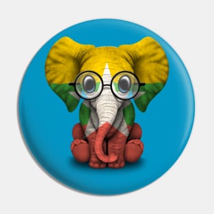 Baby Elephant with Glasses and Myanmar Flag Pin
