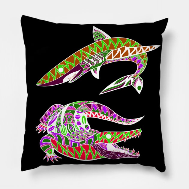 gators and sharks the mud and the salt in beast wars ecopop Pillow by jorge_lebeau