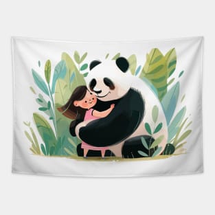 Cute Giant Panda Animal Loving Cuddle Embrace Children Kid Tenderness Tapestry