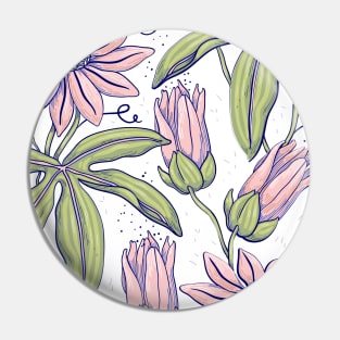 Green and Pink hydrangea foliage flower pattern Pin