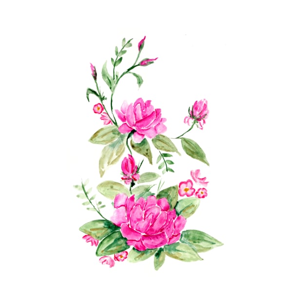 Pink Ornamental Watercolor Roses by ZeichenbloQ