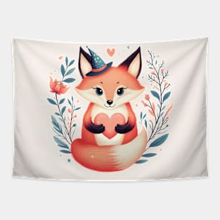 Cute Fox Holding a Heart Tapestry