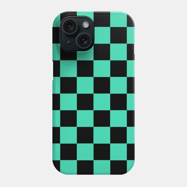 Bright Turquoise and Black Chessboard Pattern Phone Case by californiapattern 