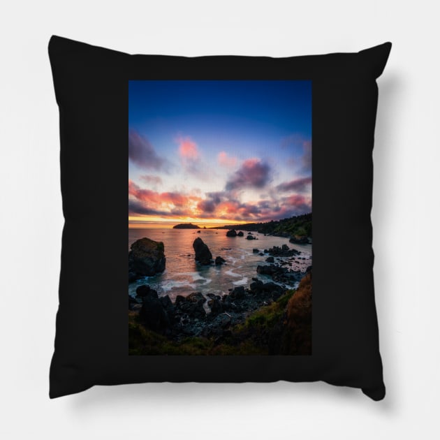 Sunset at a Rocky Beach Pillow by JeffreySchwartz