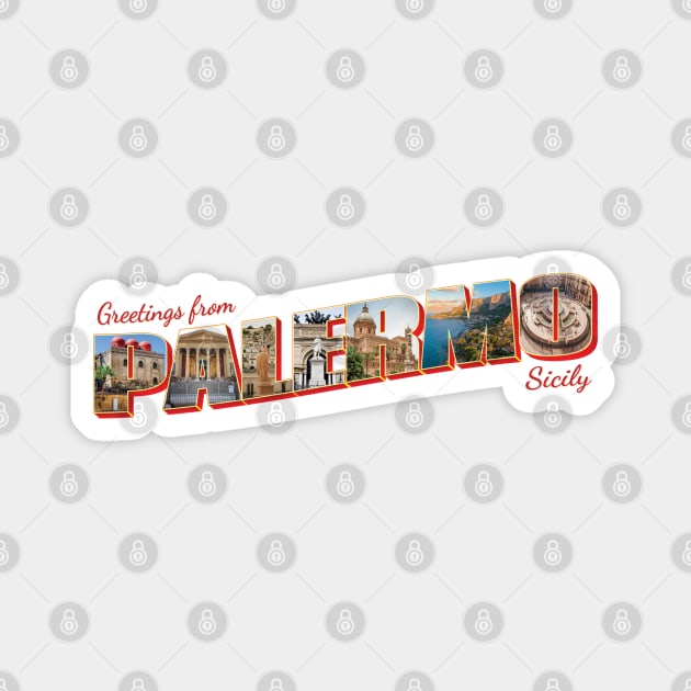 Greetings from Palermo in Sicily Italy Vintage style retro souvenir Magnet by DesignerPropo