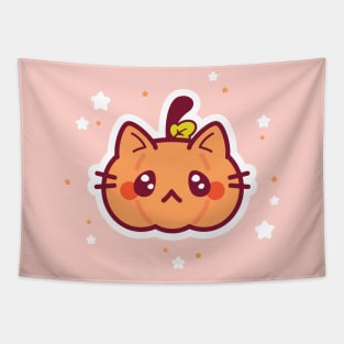 Cute pumpkin cat Halloween illustration Tapestry