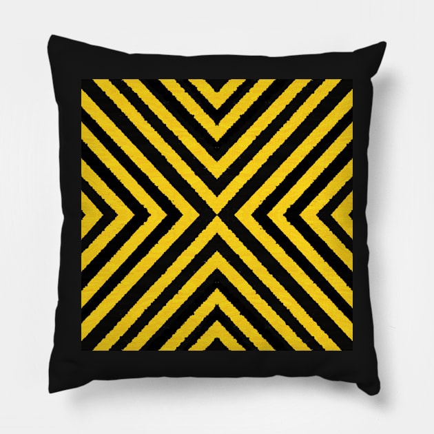 HIGHLY Visible Yellow and Black Line Kaleidoscope pattern (Seamless) 3 Pillow by Swabcraft