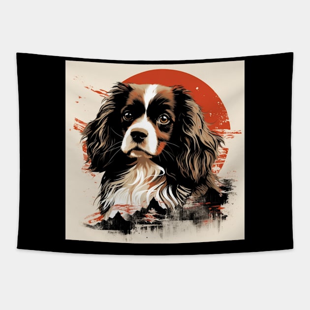 Japanese Spaniel with a splash of color Tapestry by NatashaCuteShop