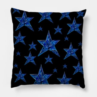 Starry Night - Blue and Silver Stars on an Inky Background Pillow