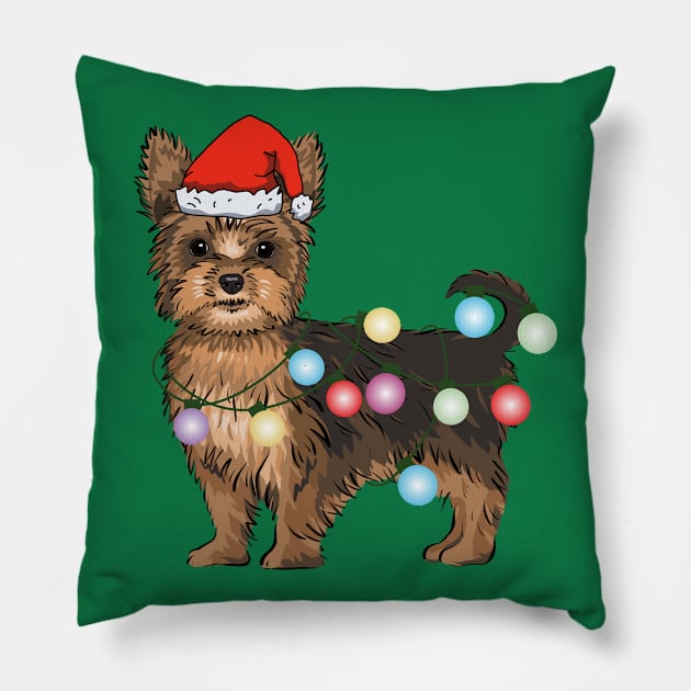 Yorkie Christmas Lights Pillow by okpinsArtDesign