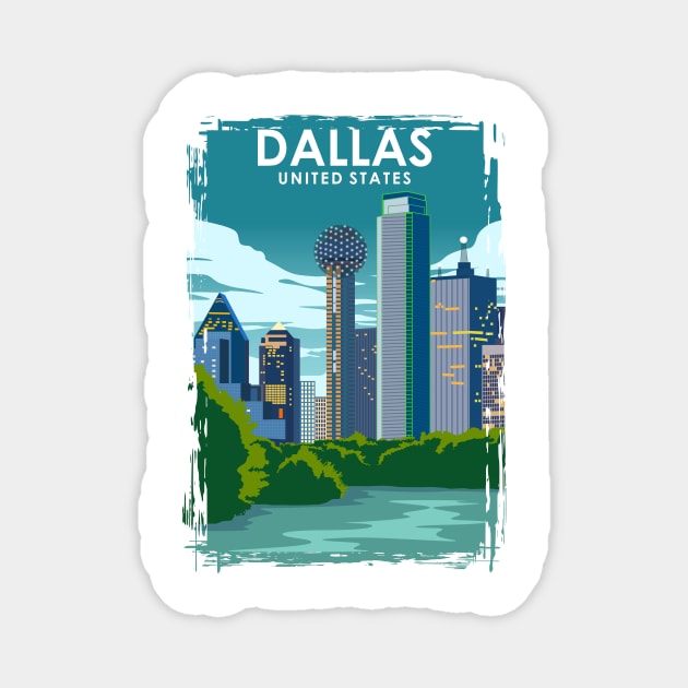 Dallas Texas Vintage Minimal Retro Travel Poster Magnet by jornvanhezik