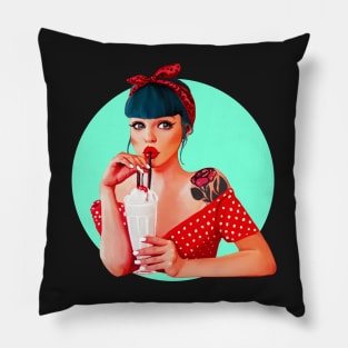 Pin up girl cartoon illustration vintage milkshake sexy woman Pillow